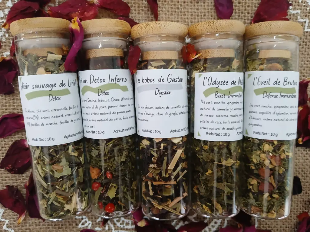 Offre Découverte – 5 Fioles "Thé Bio" Verre & Bambou-  vrac 10g à 15g