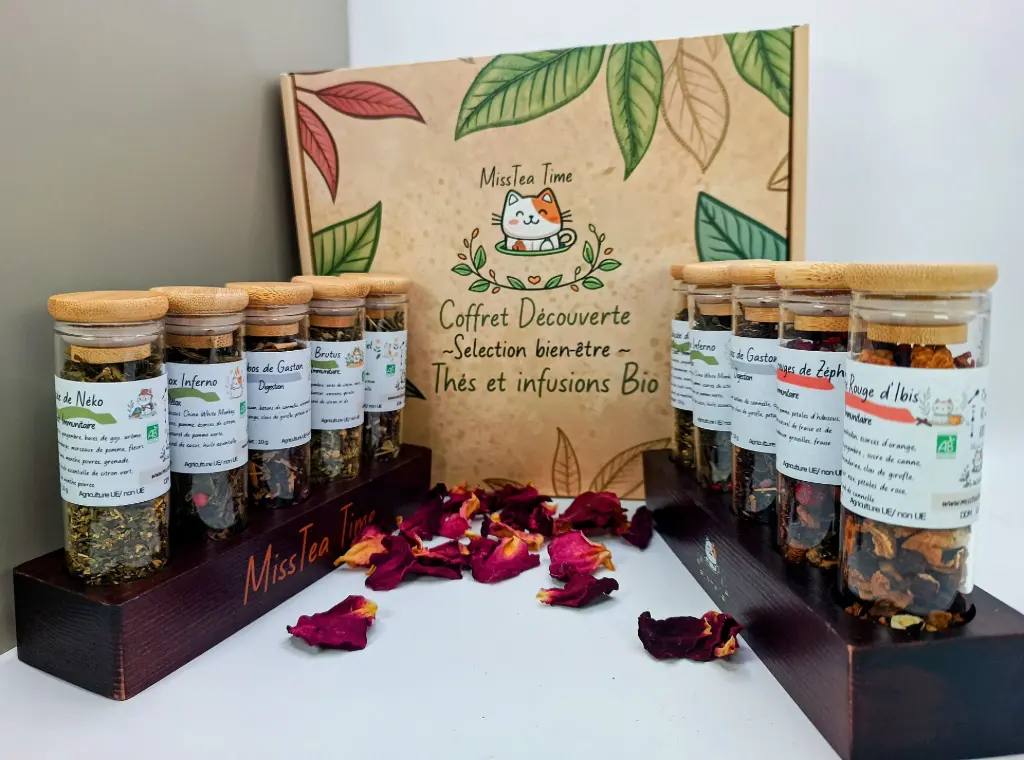 Coffret présentoir & fiole verre - vrac bio - Création MissTea Time
